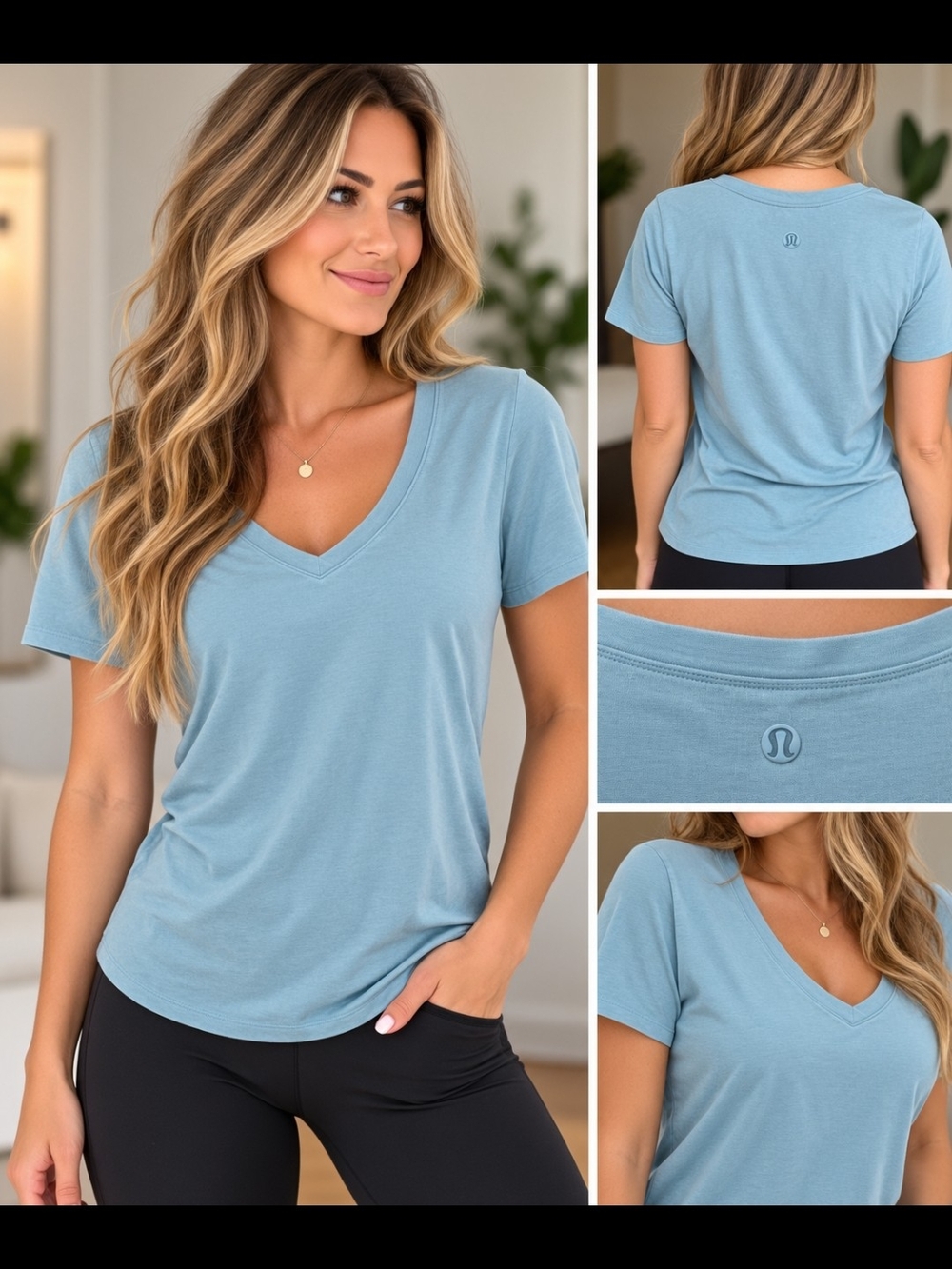 lululemon athletica Short-Sleeve V-Neck Tee in Dusty Blue